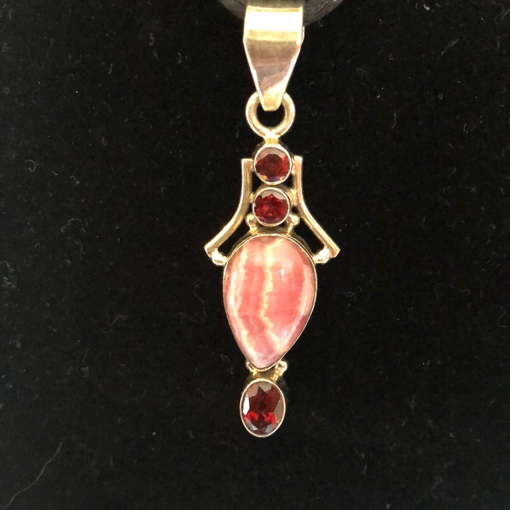 Vintage Sterling Silver Gemstone Pendant Black Silk Cord Necklace - Nickel Free